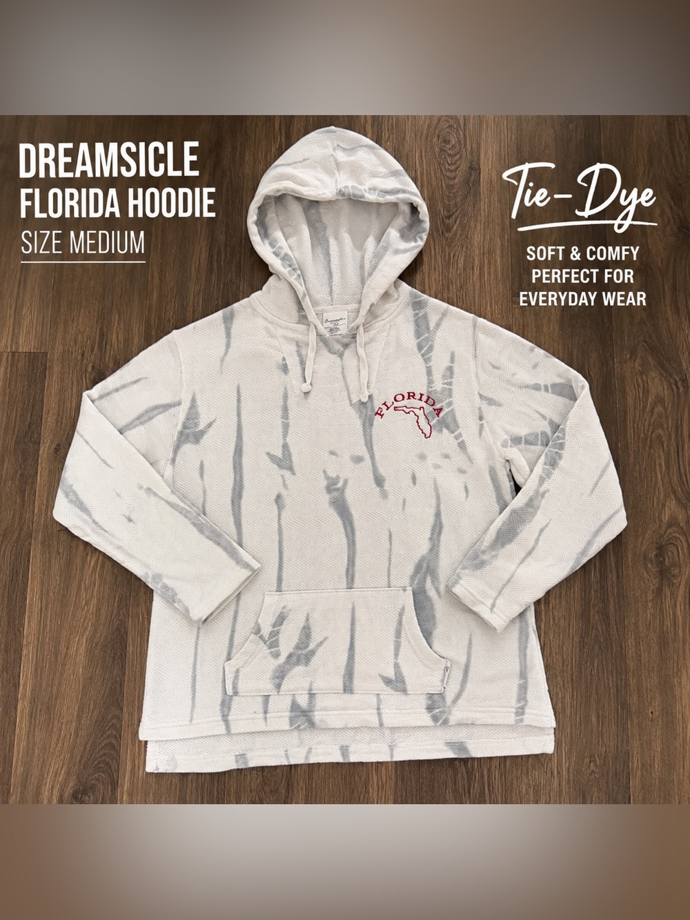 Dreamsicle Florida Tie-Dye Hoodie - White/Grey Size Medium Women